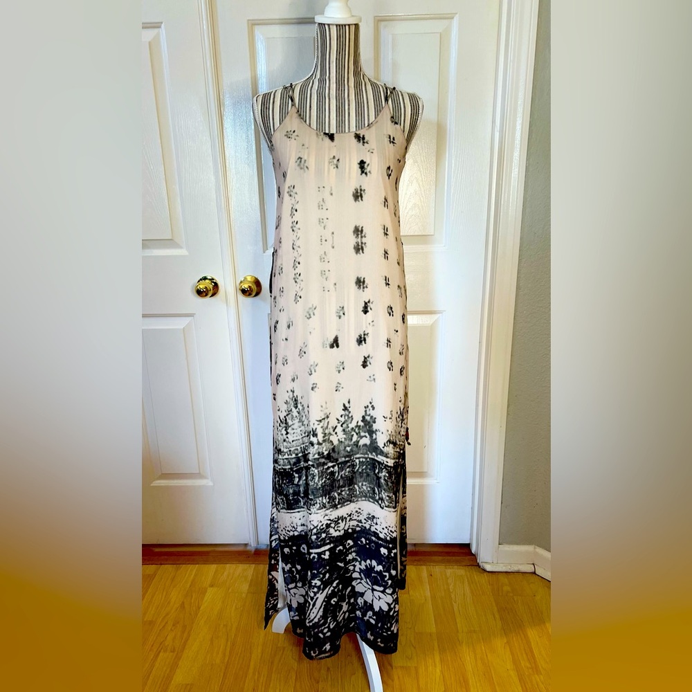 100% Crepe de Chine Silk Chaser Floral Tapestry Maxi Dress